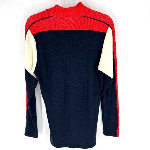 Helly Hansen Wool Blend Ski Half Zip Red Orange Navy Cream XL - Picture 3 of 7